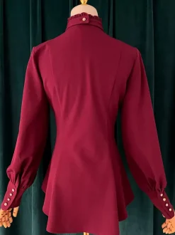 Gothic Lolita Blouses Ruffles Lolita Top Long Sleeves Blouse Burgundy Lolita Shirt
