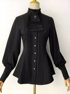 Gothic Lolita Blouses Ruffles Lolita Top Long Sleeves Blouse Burgundy Lolita Shirt