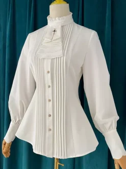 Gothic Lolita Blouses Ruffles Lolita Top Long Sleeves Blouse Burgundy Lolita Shirt