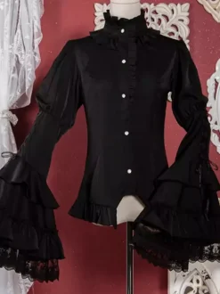 Gothic Lolita Blouses White Lolita Top Long Sleeves Ruffles Lace Lolita Shirt