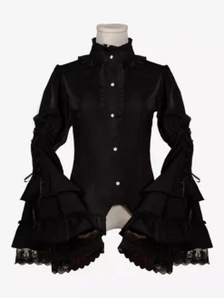 Gothic Lolita Blouses White Lolita Top Long Sleeves Ruffles Lace Lolita Shirt