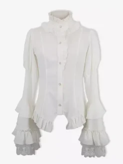 Gothic Lolita Blouses White Lolita Top Long Sleeves Ruffles Lace Lolita Shirt