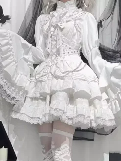 Gothic Lolita Blouses White Lolita Top Long Sleeves Ruffles Lace Lolita Shirt