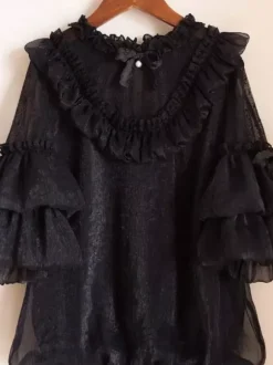 Gothic Lolita Blouses White Short Sleeves Lace Bows Lolita Top Lace Lolita Shirt