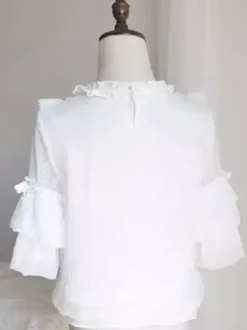 Gothic Lolita Blouses White Short Sleeves Lace Bows Lolita Top Lace Lolita Shirt
