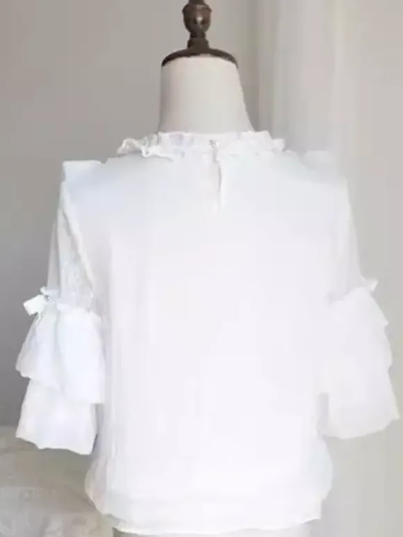 Gothic Lolita Blouses White Short Sleeves Lace Bows Lolita Top Lace Lolita Shirt
