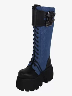 Gothic Lolita Boots Black Grommets Metallic Round Toe PU Leather Lolita Footwear