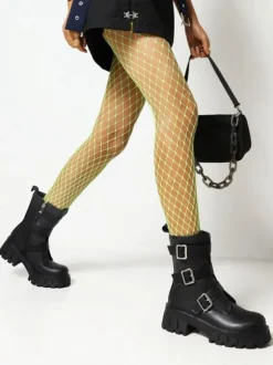 Gothic Lolita Boots Black Metal Details Round Toe PU Leather Lolita Footwear