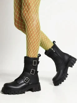 Gothic Lolita Boots Black Metal Details Round Toe PU Leather Lolita Footwear