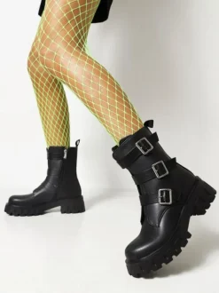 Gothic Lolita Boots Black Metal Details Round Toe PU Leather Lolita Footwear