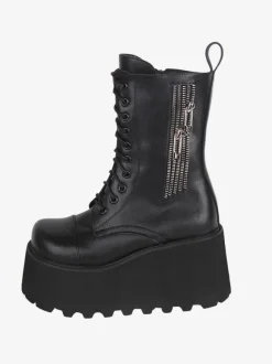Gothic Lolita Boots Black PU Round Toe PU Leather Lolita Footwear