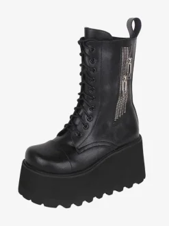 Gothic Lolita Boots Black PU Round Toe PU Leather Lolita Footwear