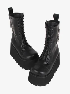 Gothic Lolita Boots Black PU Round Toe PU Leather Lolita Footwear