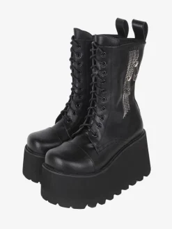 Gothic Lolita Boots Black PU Round Toe PU Leather Lolita Footwear