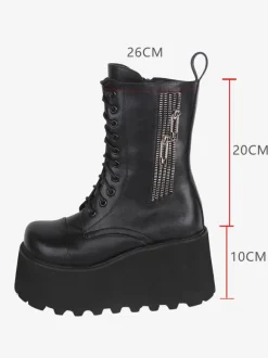 Gothic Lolita Boots Black PU Round Toe PU Leather Lolita Footwear