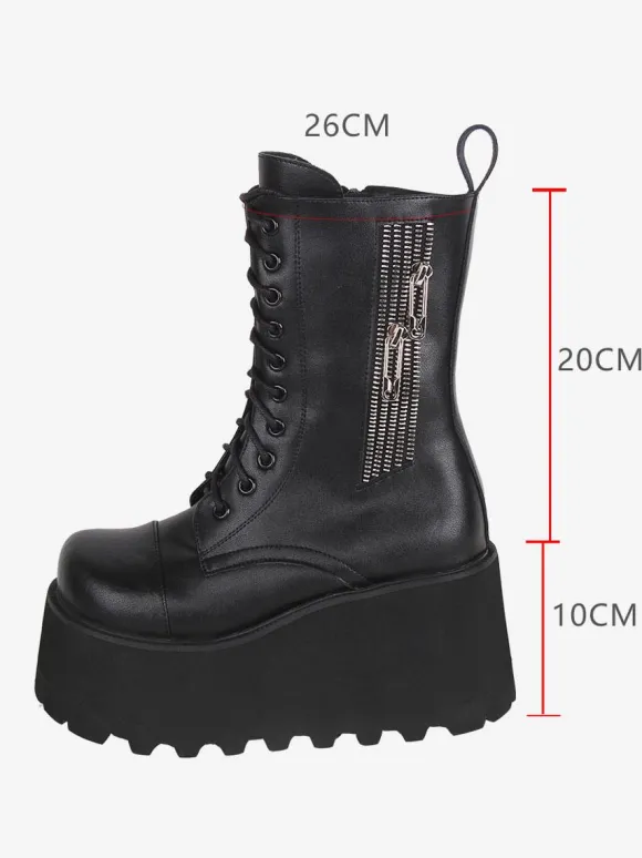 Gothic Lolita Boots Black PU Round Toe PU Leather Lolita Footwear