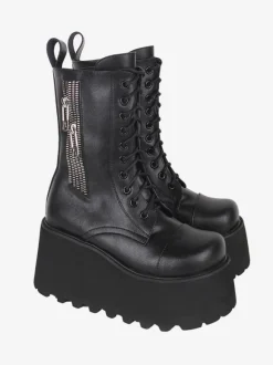 Gothic Lolita Boots Black PU Round Toe PU Leather Lolita Footwear