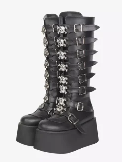 Gothic Lolita Boots Black PU Round Toe Wedge Heel Platform Lolita Shoes