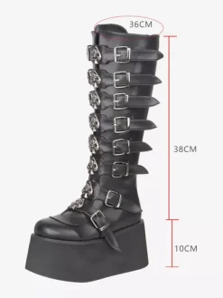 Gothic Lolita Boots Black PU Round Toe Wedge Heel Platform Lolita Shoes