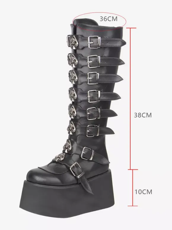 Gothic Lolita Boots Black PU Round Toe Wedge Heel Platform Lolita Shoes