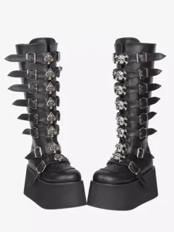 Gothic Lolita Boots Black PU Round Toe Wedge Heel Platform Lolita Shoes