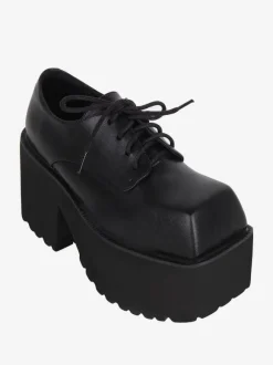 Gothic Lolita Boots Black PU Round Toe PU Leather Lolita Footwear