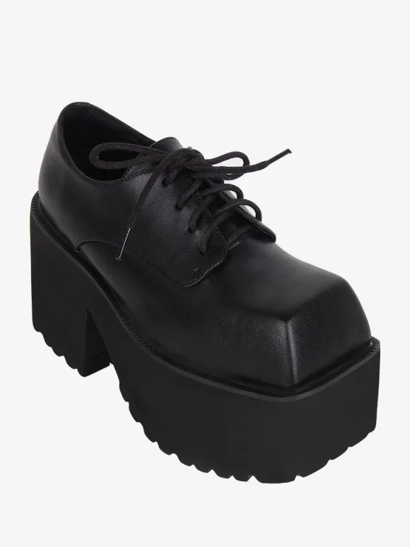 Gothic Lolita Boots Black PU Round Toe PU Leather Lolita Footwear