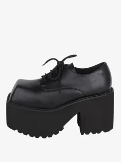Gothic Lolita Boots Black PU Round Toe PU Leather Lolita Footwear