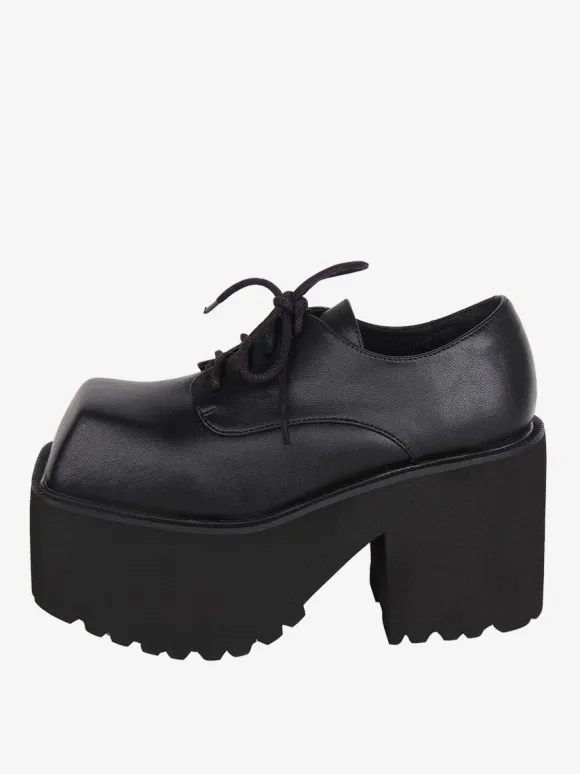 Gothic Lolita Boots Black PU Round Toe PU Leather Lolita Footwear