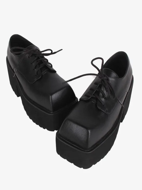 Gothic Lolita Boots Black PU Round Toe PU Leather Lolita Footwear