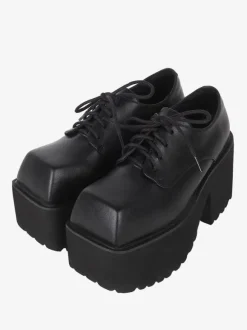 Gothic Lolita Boots Black PU Round Toe PU Leather Lolita Footwear