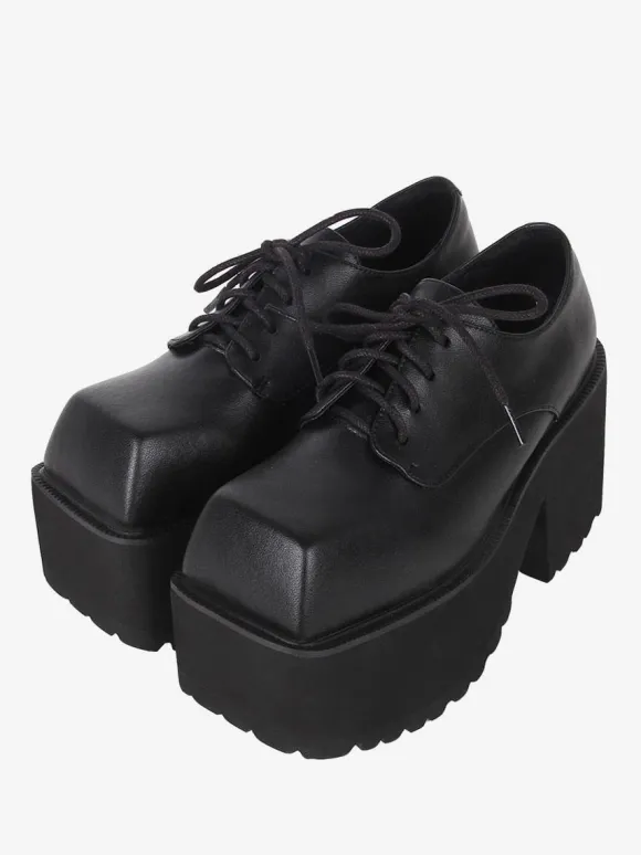 Gothic Lolita Boots Black PU Round Toe PU Leather Lolita Footwear