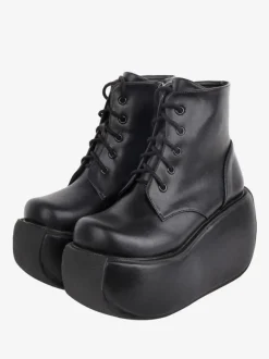 Gothic Lolita Boots Black Round Toe PU Leather Lolita Platform Footwear Ankle Boots