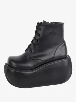 Gothic Lolita Boots Black Round Toe PU Leather Lolita Platform Footwear Ankle Boots