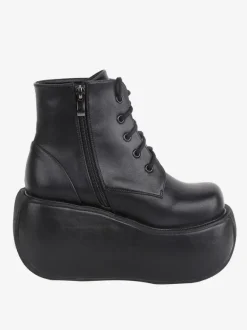 Gothic Lolita Boots Black Round Toe PU Leather Lolita Platform Footwear Ankle Boots