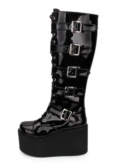 Gothic Lolita Boots Metallic Buckle Zipper Grommet Lace Up Platform Black Lolita Footwear