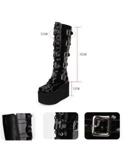 Gothic Lolita Boots Metallic Buckle Zipper Grommet Lace Up Platform Black Lolita Footwear