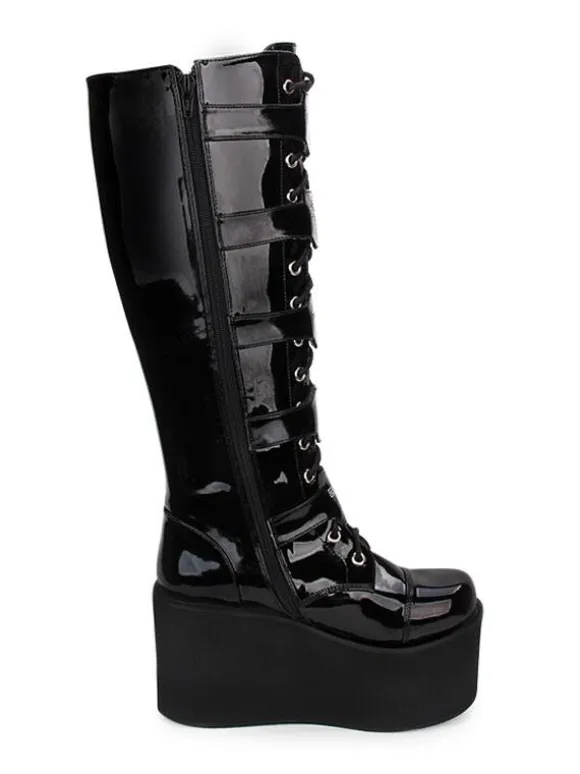 Gothic Lolita Boots Metallic Buckle Zipper Grommet Lace Up Platform Black Lolita Footwear
