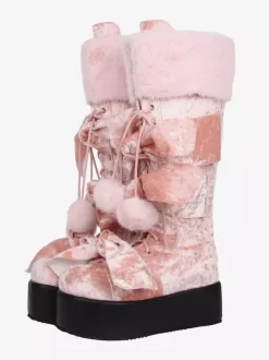 Gothic Lolita Boots Pink PU Round Toe Terry Wedge Heel Knee High Lolita Shoes