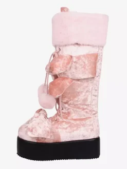 Gothic Lolita Boots Pink PU Round Toe Terry Wedge Heel Knee High Lolita Shoes