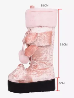 Gothic Lolita Boots Pink PU Round Toe Terry Wedge Heel Knee High Lolita Shoes