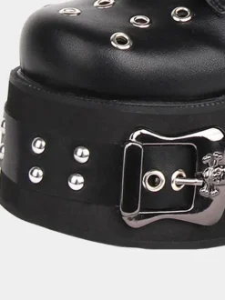 Gothic Lolita Boots PU Leather Grommets Round Toe Black Lolita Footwear