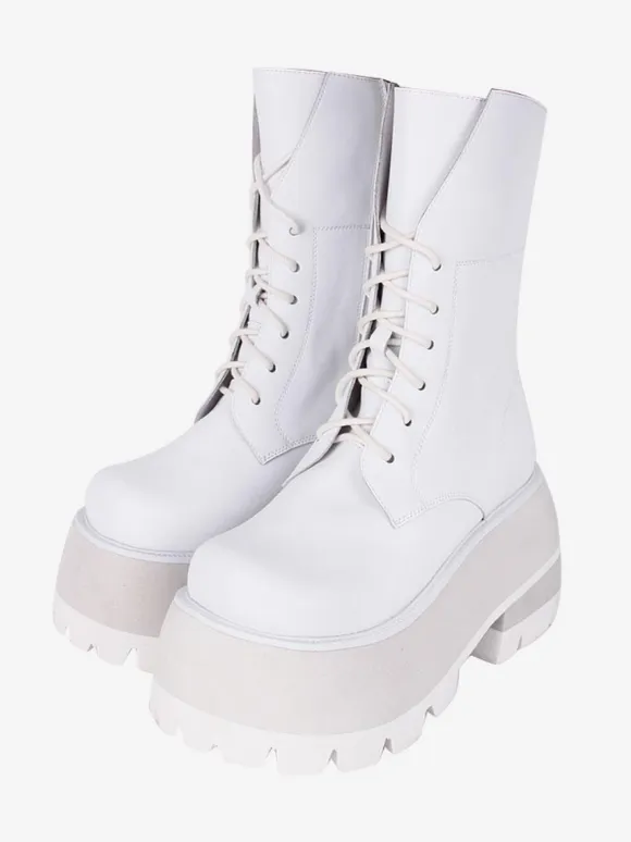 Gothic Lolita Boots PU Leather PU Round Toe White Lolita Footwear