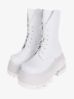 Gothic Lolita Boots PU Leather PU Round Toe White Lolita Footwear