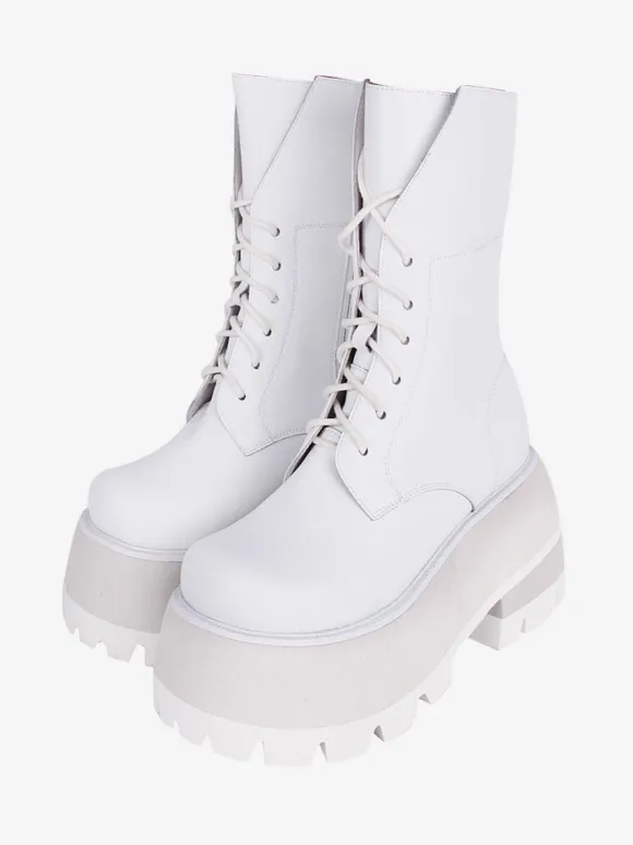 Gothic Lolita Boots PU Leather PU Round Toe White Lolita Footwear