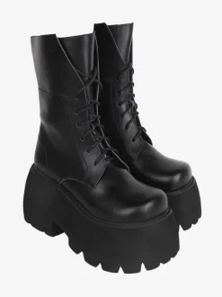 Gothic Lolita Boots PU Leather PU Round Toe White Lolita Footwear