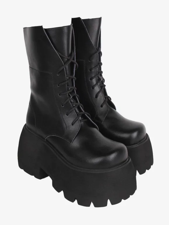 Gothic Lolita Boots PU Leather PU Round Toe White Lolita Footwear
