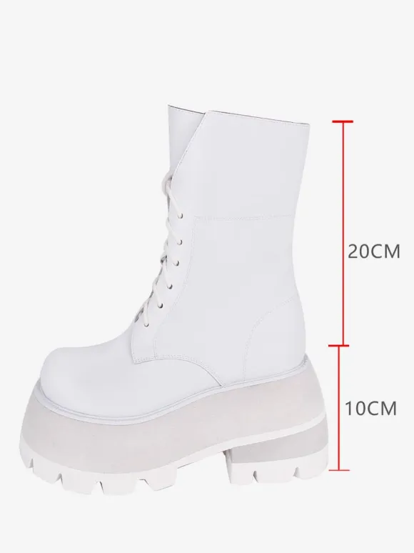 Gothic Lolita Boots PU Leather PU Round Toe White Lolita Footwear