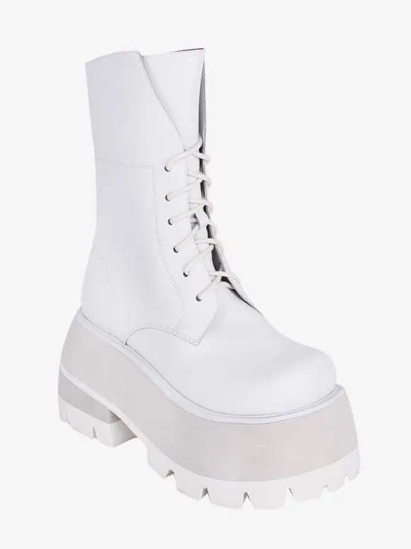 Gothic Lolita Boots PU Leather PU Round Toe White Lolita Footwear