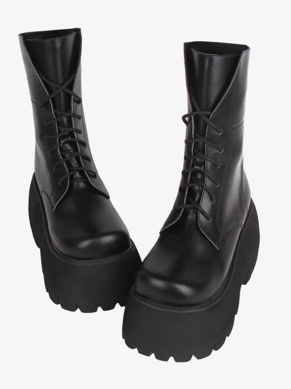 Gothic Lolita Boots PU Leather PU Round Toe White Lolita Footwear